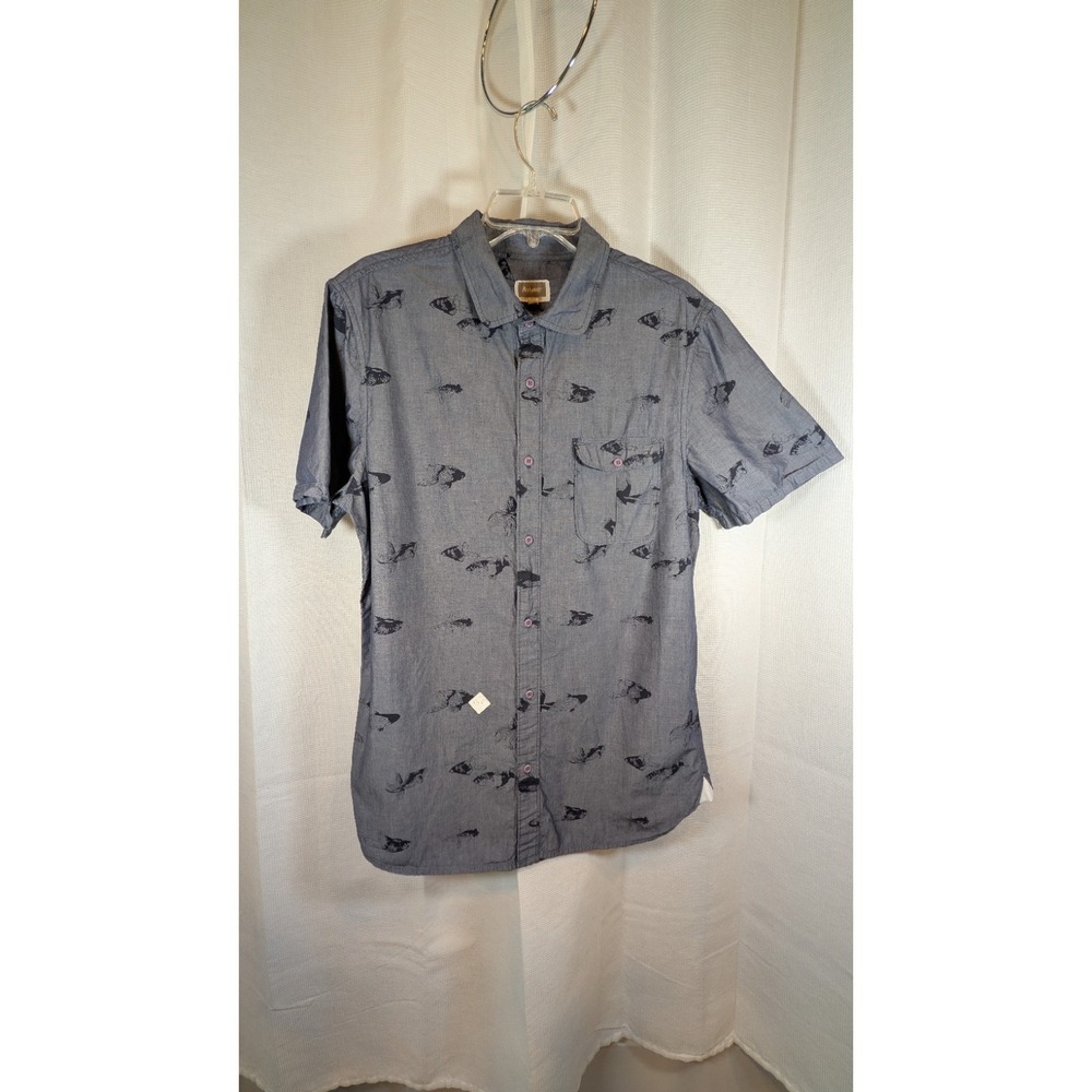 Altamont Men's Short Sleeve Button Up Gray Shark Print Skateboard Shirt Size L